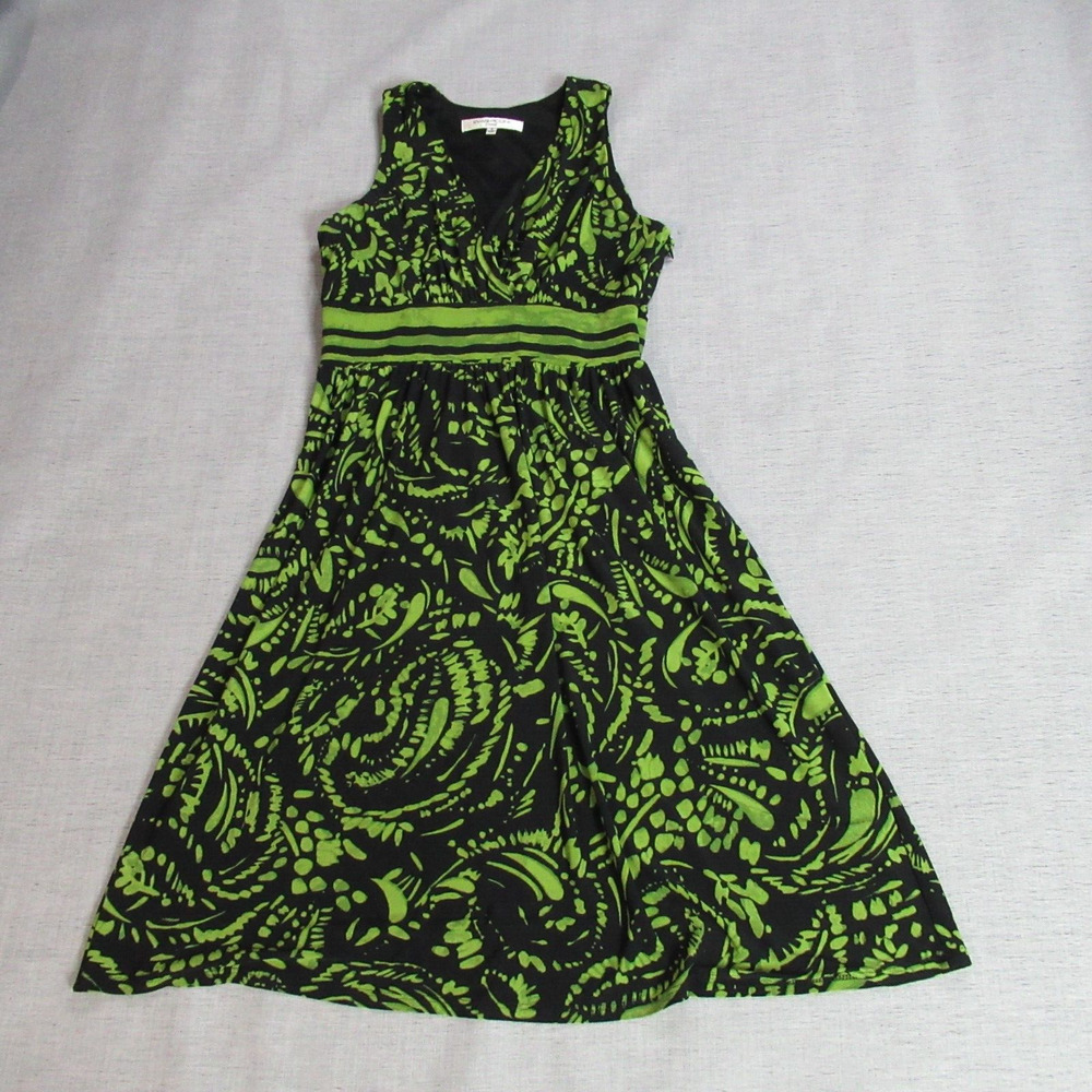 Evan Picone Dress Womens Size 4 Green Black Geometric Sleeveless Work Midi